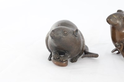 Lot 571 - THREE MINIATURE JAPANESE MEIJI PERIOD PATINATED BRONZE SCULPTURES