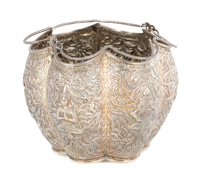 Lot 454 - A 19TH CENTURY INDIAN SILVER BASKET