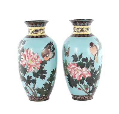 Lot 608 - A PAIR OF JAPANESE MEIJI PERIOD CLOISONNE VASES