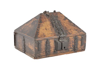 Lot 350 - AN EARLY IRON BOUND HARDWOOD INDIAN NETTUR PETTI CASKET