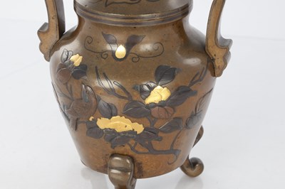 Lot 422 - A JAPANESE MEIJI PERIOD MIXED METAL BRONZE KORO AND COVER