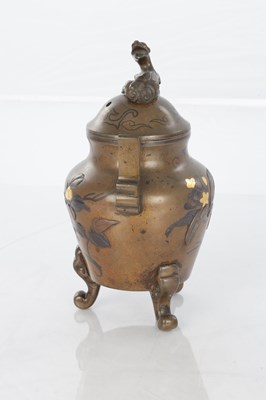 Lot 422 - A JAPANESE MEIJI PERIOD MIXED METAL BRONZE KORO AND COVER