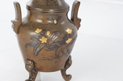 Lot 422 - A JAPANESE MEIJI PERIOD MIXED METAL BRONZE KORO AND COVER