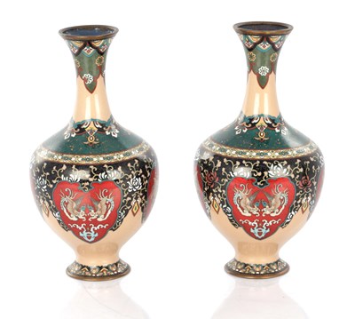Lot 578 - A PAIR OF JAPANESE MEIJI PERIOD CLOISONNE VASES