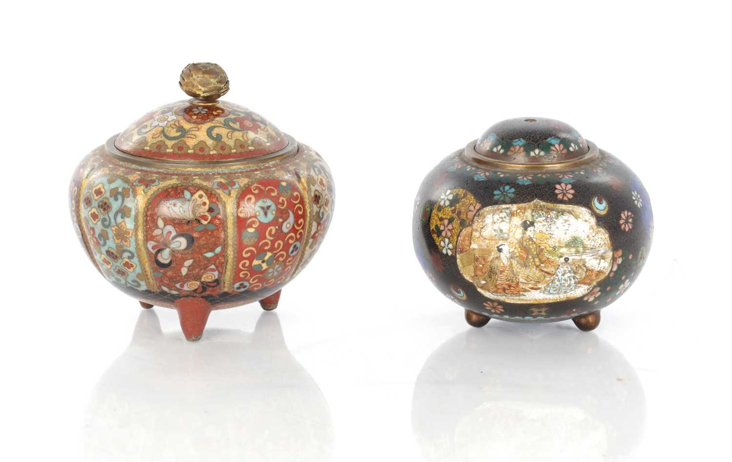 Lot 524 - TWO JAPANESE MEIJI PERIOD CLOISONNE VASES AND COVERS