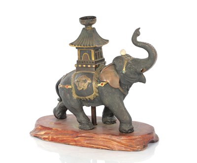 Lot 441 - A 19TH CENTURY BRONZED TABLE LAMP MODELLED AS AN ELEPHANT