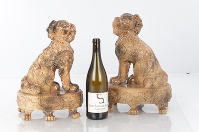 Lot 71 - A PAIR OF 19TH CENTURY STAFFORDSHIRE SPANIELS BY S & H BRIDDON, BRAMPTON