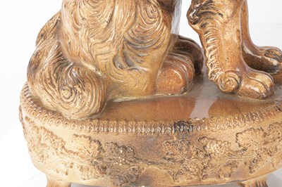 Lot 71 - A PAIR OF 19TH CENTURY STAFFORDSHIRE SPANIELS BY S & H BRIDDON, BRAMPTON