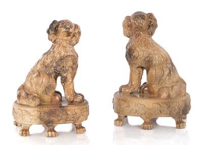 Lot 71 - A PAIR OF 19TH CENTURY STAFFORDSHIRE SPANIELS BY S & H BRIDDON, BRAMPTON