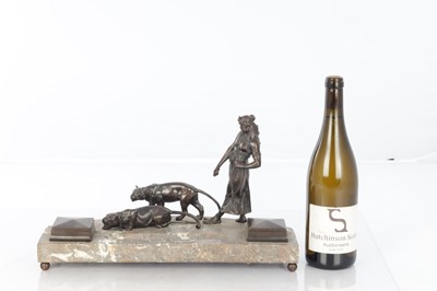 Lot 897 - A 19TH CENTURY FRENCH BRONZE AND MARBLE FIGURAL INK STAND