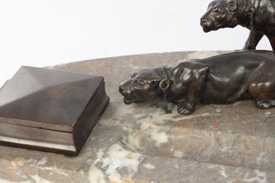 Lot 897 - A 19TH CENTURY FRENCH BRONZE AND MARBLE FIGURAL INK STAND