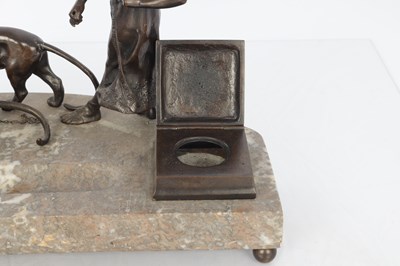 Lot 897 - A 19TH CENTURY FRENCH BRONZE AND MARBLE FIGURAL INK STAND