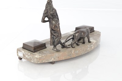 Lot 897 - A 19TH CENTURY FRENCH BRONZE AND MARBLE FIGURAL INK STAND