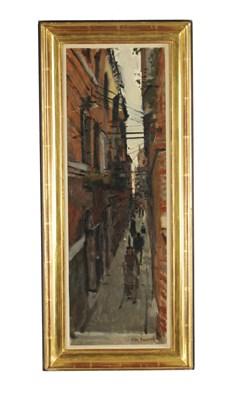 Lot 1168 - KEN HOWARD OBE (1932-2022). A 20TH CENTURY OIL ON CANVAS " NARROW STREET, VENICE"