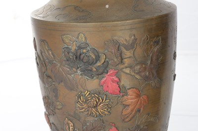 Lot 576 - A JAPANESE MEIJI PERIOD BRONZE AND MIXED METAL GARNITURE