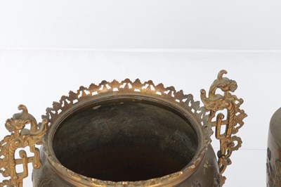 Lot 576 - A JAPANESE MEIJI PERIOD BRONZE AND MIXED METAL GARNITURE