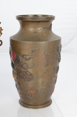 Lot 576 - A JAPANESE MEIJI PERIOD BRONZE AND MIXED METAL GARNITURE