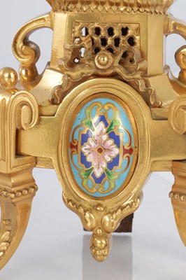 Lot 681 - A PAIR OF LATE 19TH CENTURY FRENCH ORMOLU AND CHAMPLEVE ENAMELLED FIRE DOGS
