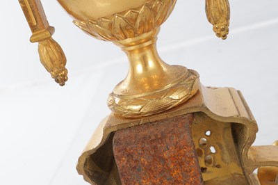 Lot 681 - A PAIR OF LATE 19TH CENTURY FRENCH ORMOLU AND CHAMPLEVE ENAMELLED FIRE DOGS