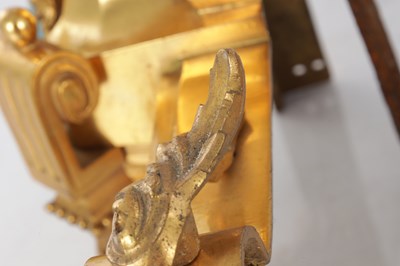 Lot 681 - A PAIR OF LATE 19TH CENTURY FRENCH ORMOLU AND CHAMPLEVE ENAMELLED FIRE DOGS