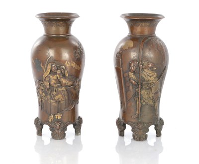 Lot 693 - A PAIR OF JAPANESE MEIJI PERIOD BRONZED VASES