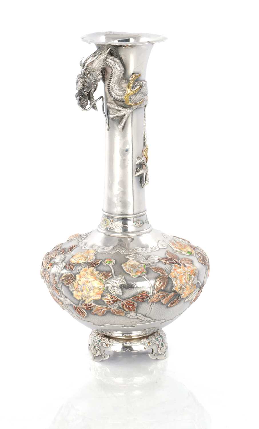 Lot 316 - A JAPANESE MEIJI PERIOD SILVER AND ENAMEL VASE