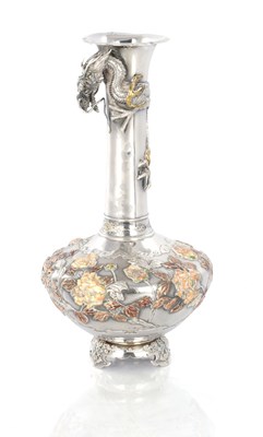 Lot 316 - A JAPANESE MEIJI PERIOD SILVER AND ENAMEL VASE