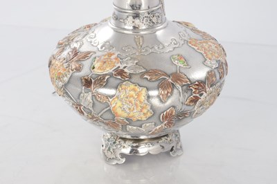 Lot 316 - A JAPANESE MEIJI PERIOD SILVER AND ENAMEL VASE