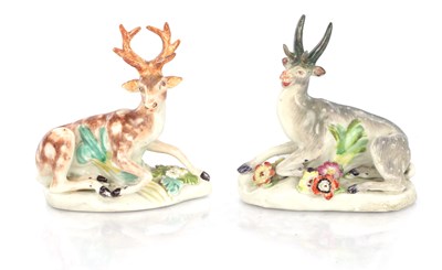 Lot 27 - TWO 18TH CENTURY DERBY STAG FIGURES