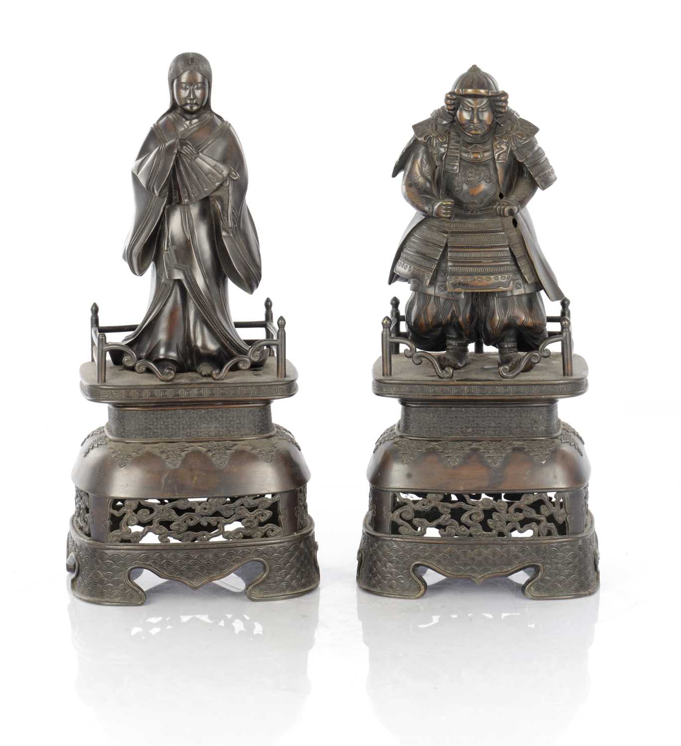 Lot 496 - A LARGE PAIR OF JAPANESE MEIJI PERIOD BRONZE FIGURES