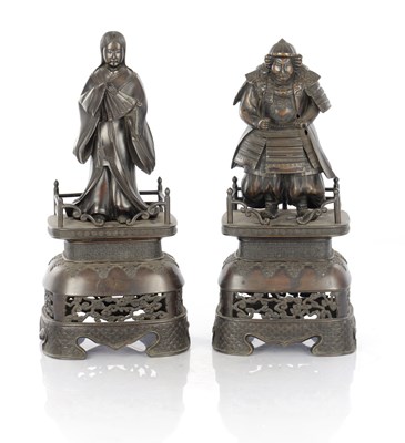Lot 496 - A LARGE PAIR OF JAPANESE MEIJI PERIOD BRONZE FIGURES