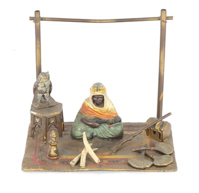 Lot 868 - IN THE MANNER OF FRANZ BERGMANN. A COLD-PAINTED BRONZED FIGURAL SCULPTURE
