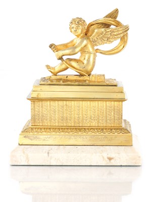 Lot 757 - A LATE 19TH CENTURY GRAND TOUR GILT BRONZE AND MARBLE GRAND TOUR INKWELL