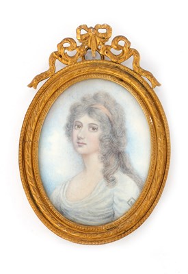 Lot 1089 - A 19TH CENTURY MINIATURE PORTRAIT ON IVORY