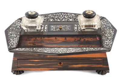 Lot 813 - A 19TH CENTURY ROSEWOOD AND MOTHER OF PEARL INLAID DESK TIDY