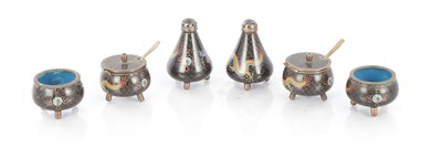 Lot 1725 - A JAPANESE MEIJI PERIOD CLOISONNE CONDIMENTS SET