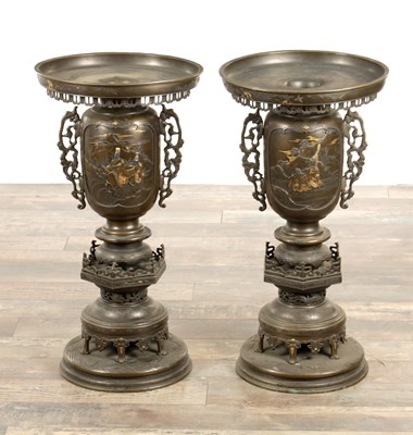 Lot 475 - A LARGE AND IMPRESSIVE PAIR OF JAPANESE MEIJI PERIOD BRONZE SECTIONAL VASES