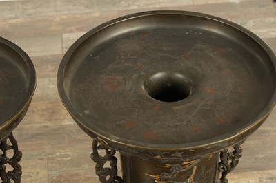 Lot 475 - A LARGE AND IMPRESSIVE PAIR OF JAPANESE MEIJI PERIOD BRONZE SECTIONAL VASES