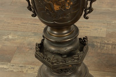 Lot 475 - A LARGE AND IMPRESSIVE PAIR OF JAPANESE MEIJI PERIOD BRONZE SECTIONAL VASES