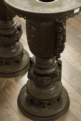 Lot 475 - A LARGE AND IMPRESSIVE PAIR OF JAPANESE MEIJI PERIOD BRONZE SECTIONAL VASES