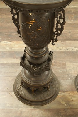 Lot 475 - A LARGE AND IMPRESSIVE PAIR OF JAPANESE MEIJI PERIOD BRONZE SECTIONAL VASES