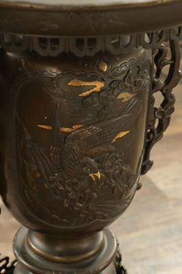 Lot 475 - A LARGE AND IMPRESSIVE PAIR OF JAPANESE MEIJI PERIOD BRONZE SECTIONAL VASES