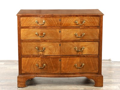 Lot 1630 - A GOOD GEORGE III INLAID FIGURED MAHOGANY SERPENTINE CHEST OF DRAWERS