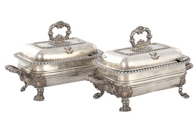 Lot 279 - A PAIR OF REGENCY OLD SHEFFIELD SILVER PLATE TUREENS
