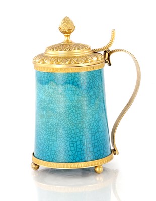 Lot 309 - AN EARLY CHINESE TURQUOISE CRACKLE GLAZED VESSEL WITH LATER EUROPEAN ORMOLU MOUNTS