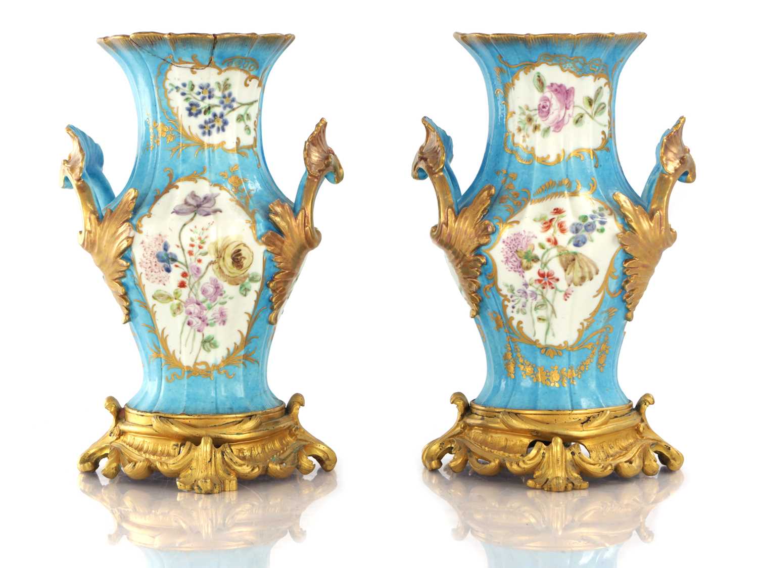 Lot 95 - A PAIR OF 19TH CENTURY FRENCH SEVRES TWO-HANDLED PORCELAIN VASES