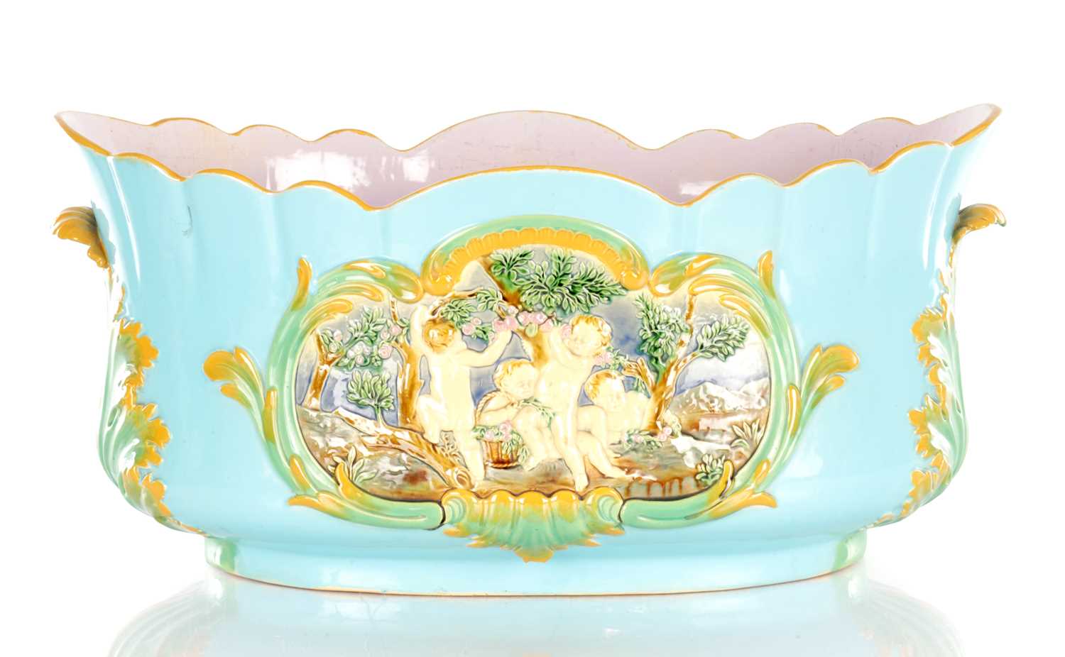 Lot 37 - A LARGE 19TH CENTURY MINTON MAJOLICA CERAMIC JARDINIERE