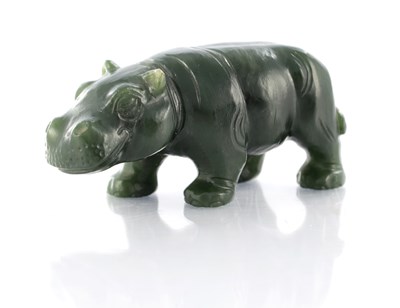 Lot 461 - A CHINESE CARVED SAGE GREEN JADE SCULPTURE OF A HIPPOPOTAMUS