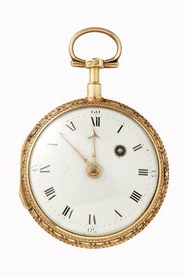 Lot 309 - A LATE 18TH CENTURY FRENCH 18CT TWO-TONE GOLD AND ENAMEL VERGE POCKET WATCH