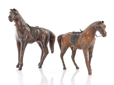 Lot 873 - TWO VINTAGE LEATHER BOUND SCULPTURES OF HORSES
